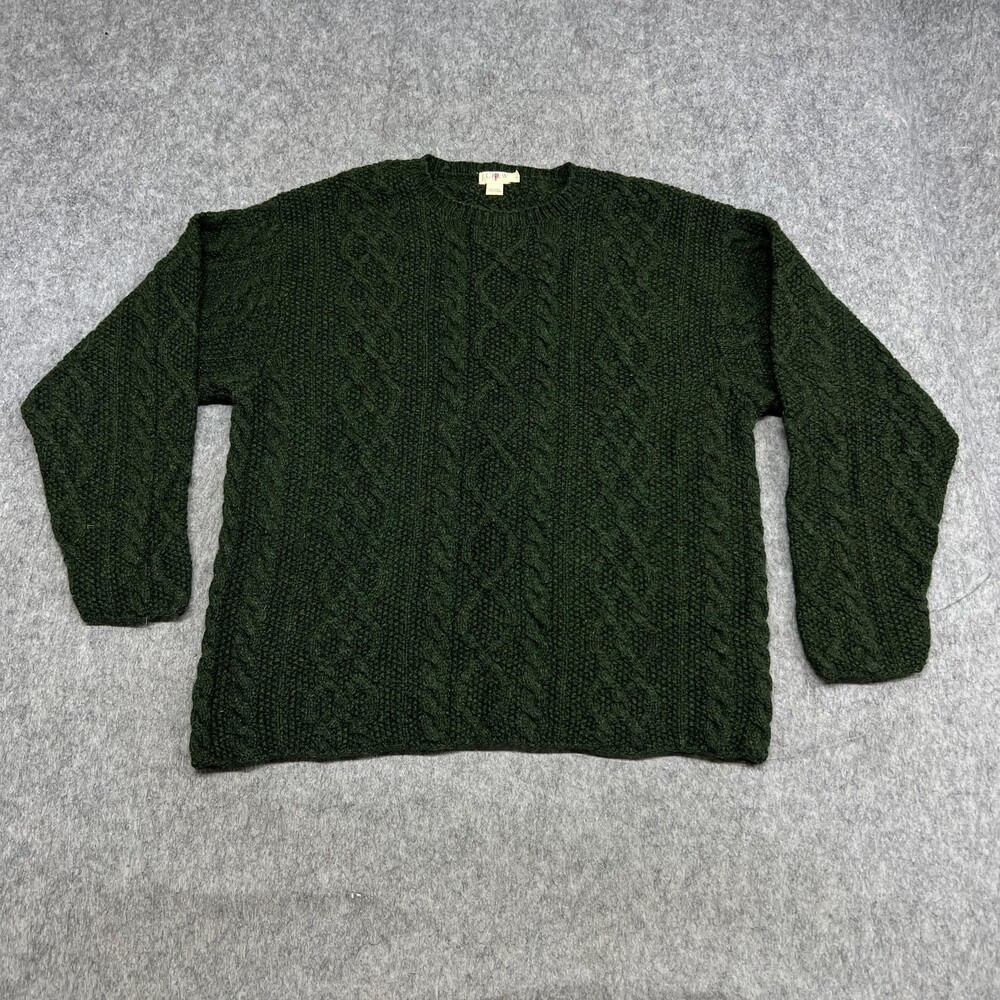 J Crew Sweater Mens L Green Wool Cable Heavy Pullover Chunky Oarsmen Fisherman